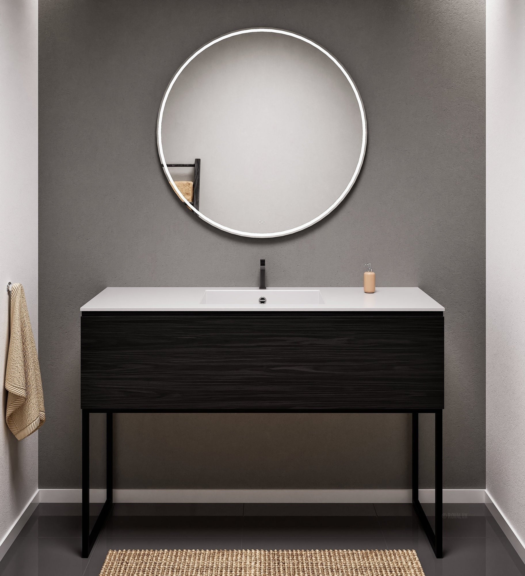 Aurora Single Set with supporting Legs - Corian Basin & Countertop with 1 Drawer Vanity - ROVALUX