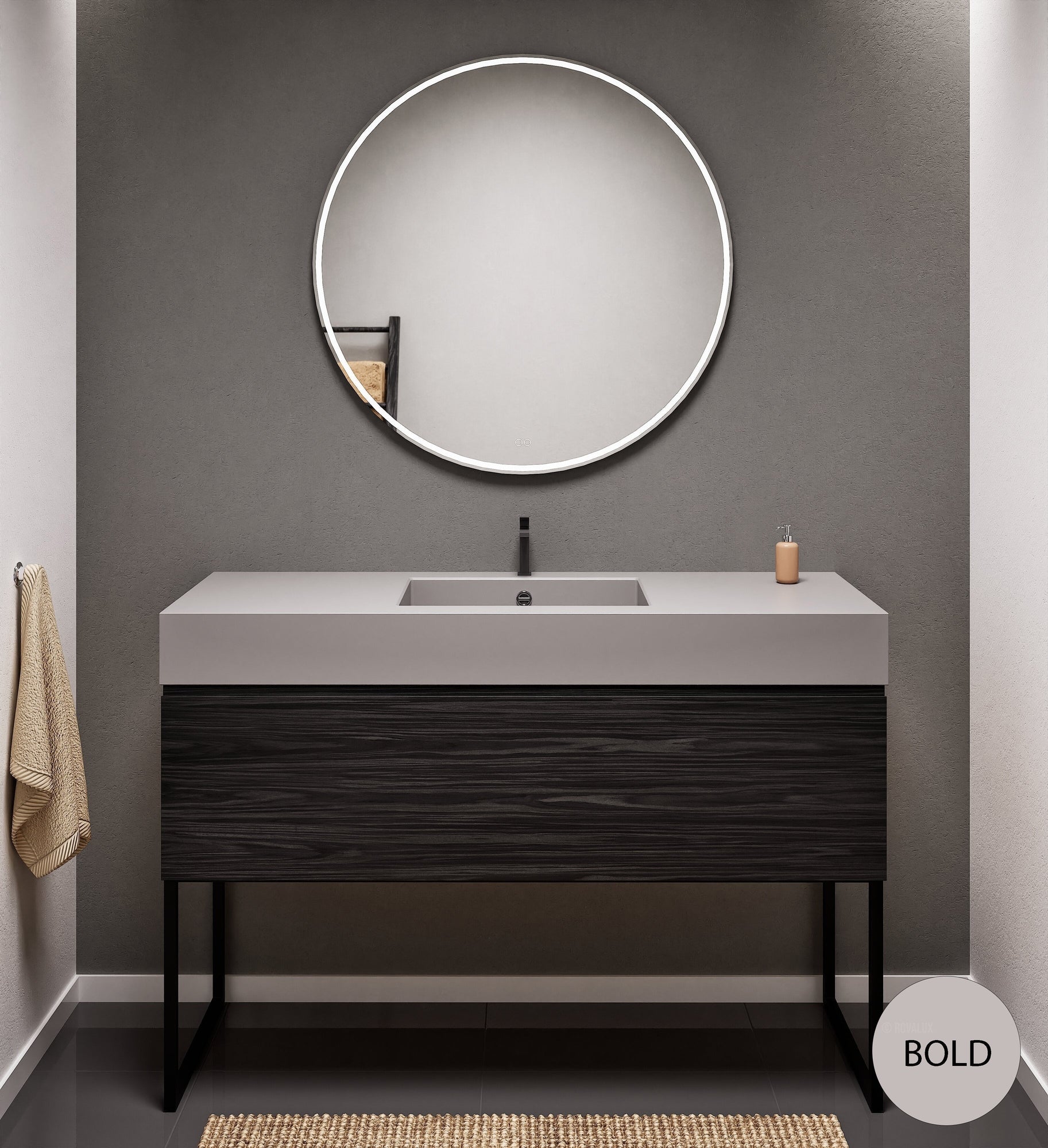 Aurora Single Set with supporting Legs - Corian Basin & Countertop with 1 Drawer Vanity - ROVALUX