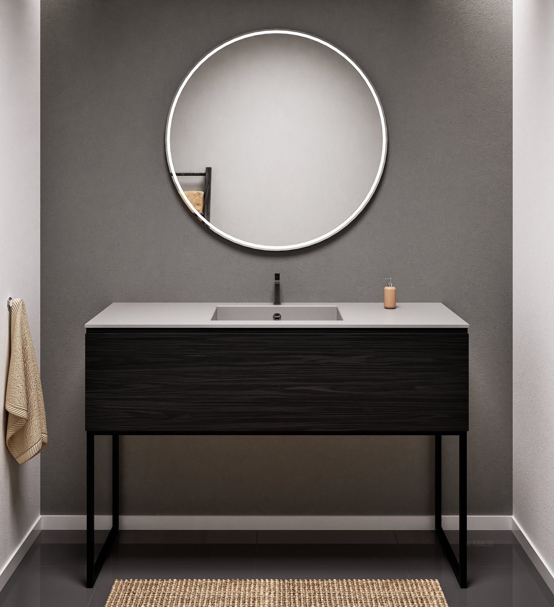 Aurora Single Set with supporting Legs - Corian Basin & Countertop with 1 Drawer Vanity - ROVALUX