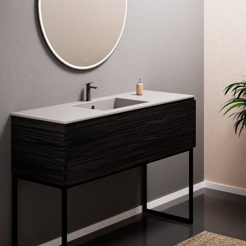 Aurora Single Set with supporting Legs - Corian Basin & Countertop with 1 Drawer Vanity - ROVALUX