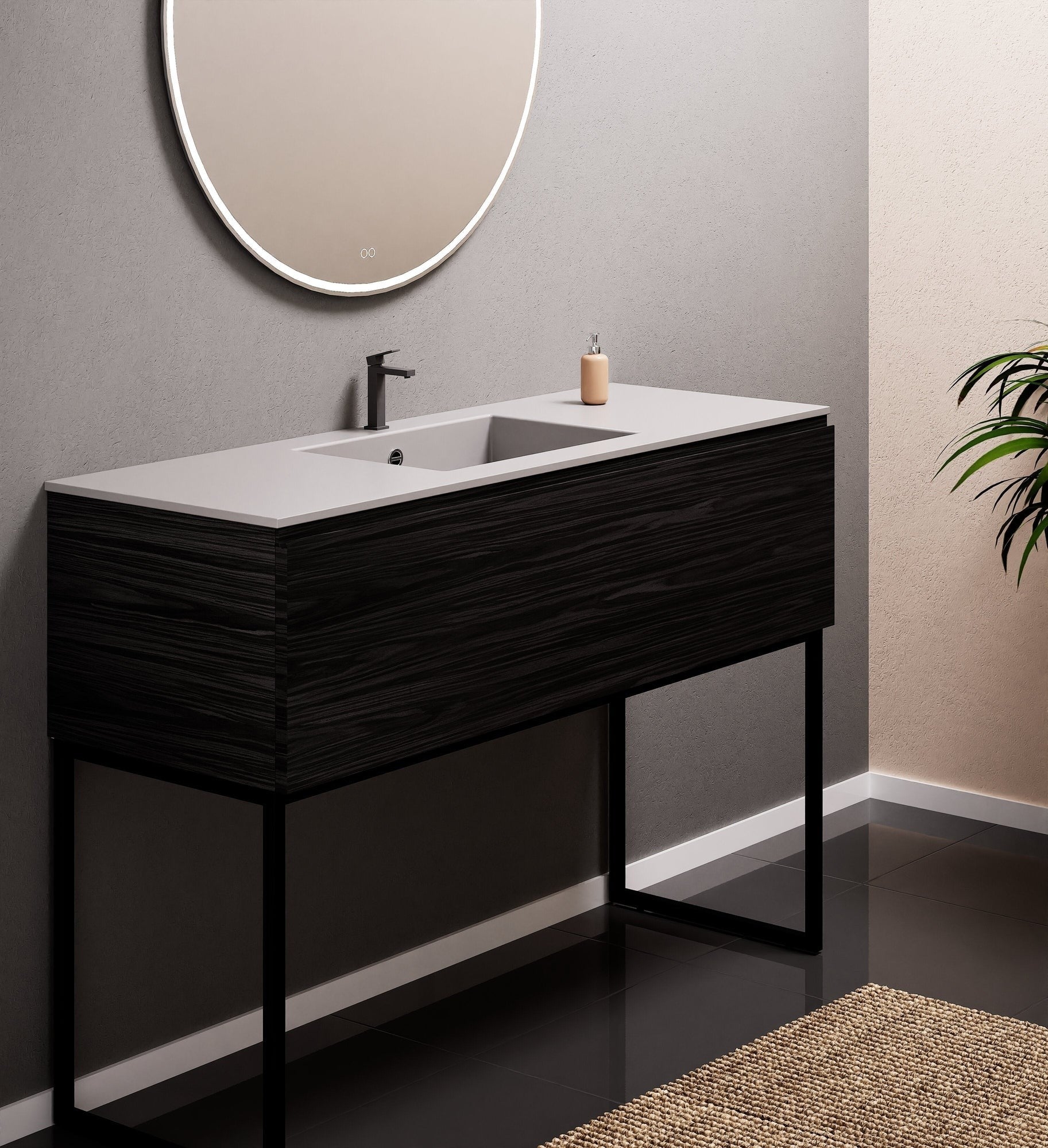Aurora Single Set with supporting Legs - Corian Basin & Countertop with 1 Drawer Vanity - ROVALUX