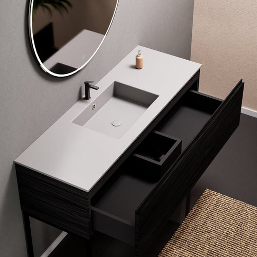Aurora Single Set with supporting Legs - Corian Basin & Countertop with 1 Drawer Vanity - ROVALUX