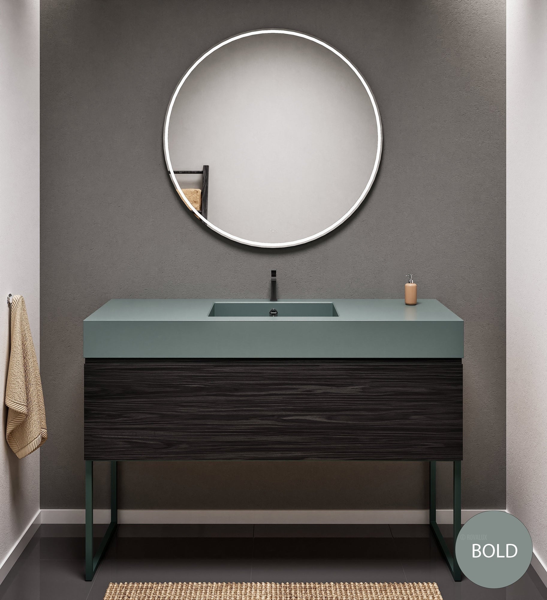 Aurora Single Set with supporting Legs - Corian Basin & Countertop with 1 Drawer Vanity - ROVALUX