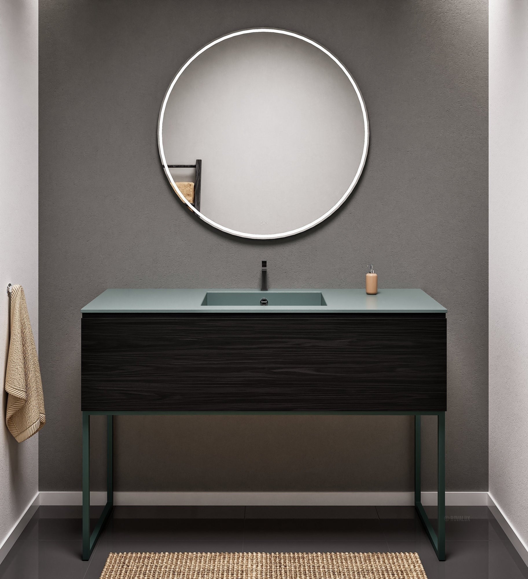 Aurora Single Set with supporting Legs - Corian Basin & Countertop with 1 Drawer Vanity - ROVALUX