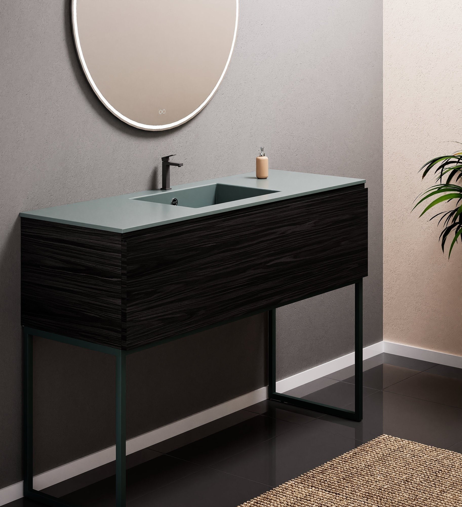 Aurora Single Set with supporting Legs - Corian Basin & Countertop with 1 Drawer Vanity - ROVALUX
