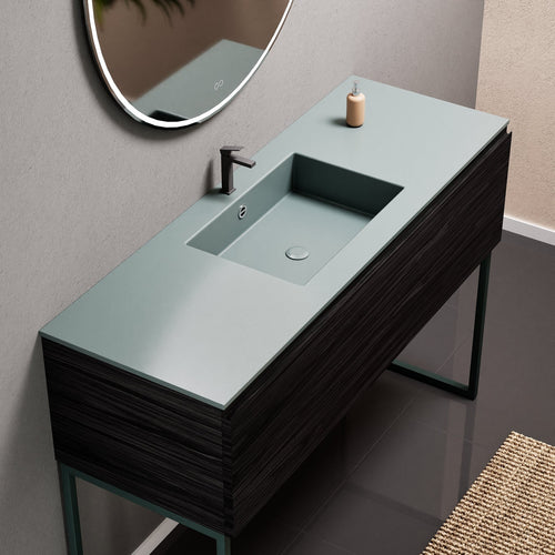 Aurora Single Set with supporting Legs - Corian Basin & Countertop with 1 Drawer Vanity - ROVALUX