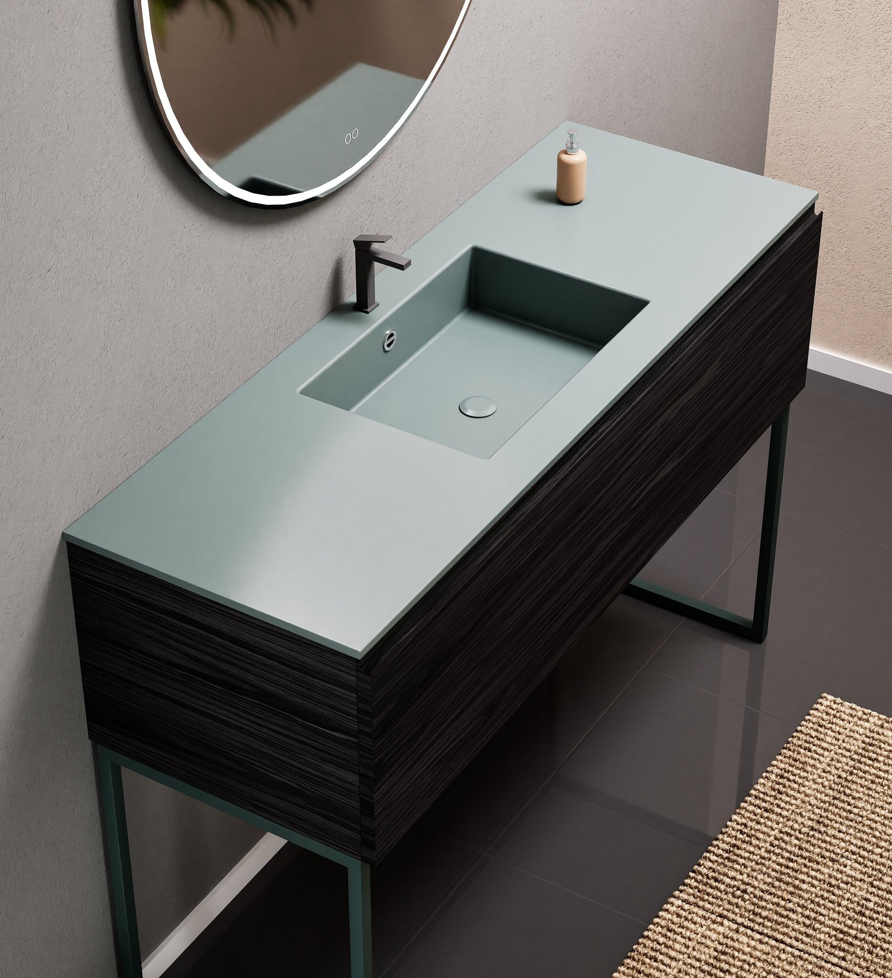 Aurora Single Set with supporting Legs - Corian Basin & Countertop with 1 Drawer Vanity - ROVALUX