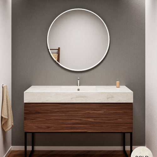 Aurora Single Set with supporting Legs - Corian Basin & Countertop with 1 Drawer Vanity - ROVALUX