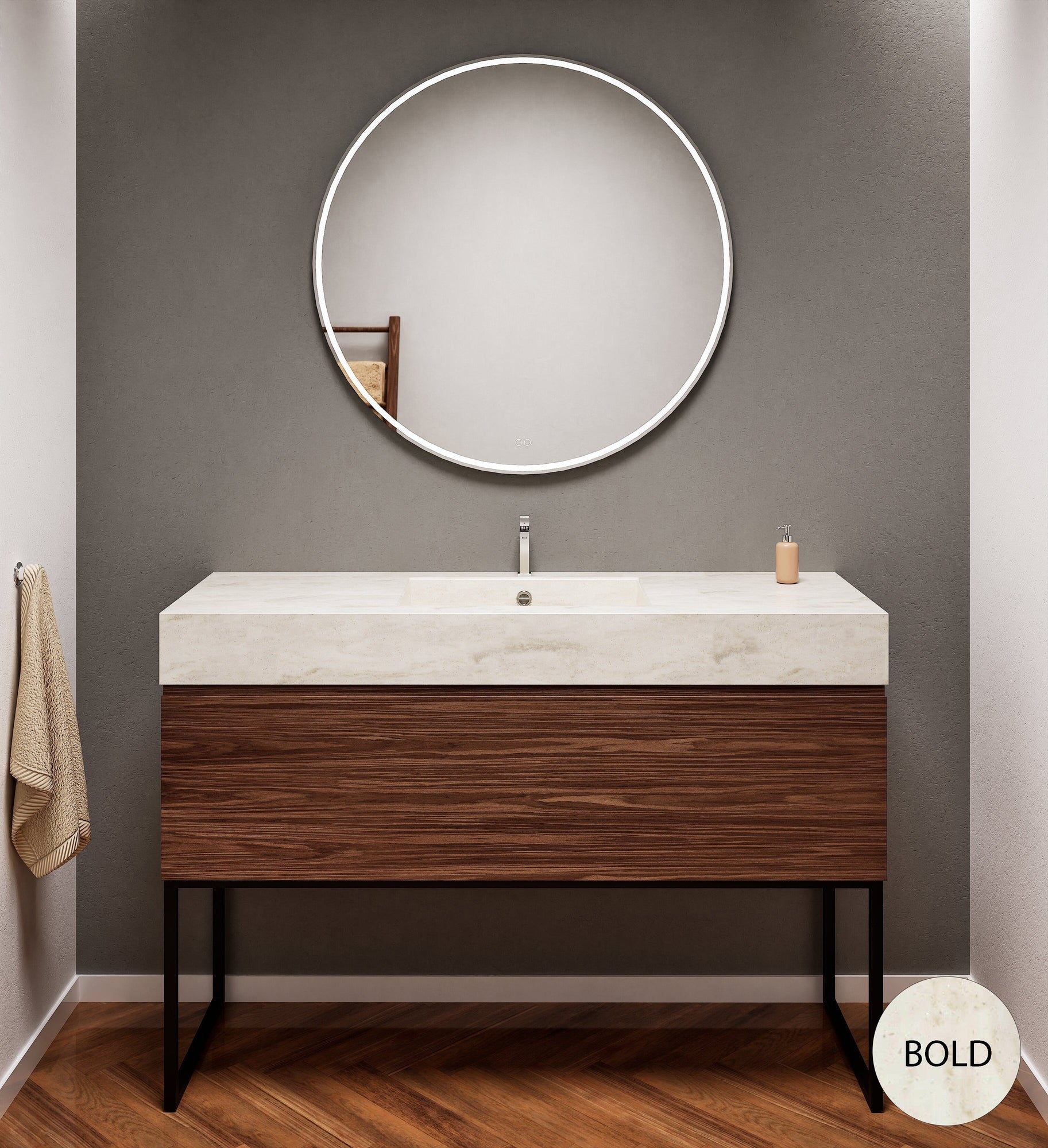 Aurora Single Set with supporting Legs - Corian Basin & Countertop with 1 Drawer Vanity - ROVALUX