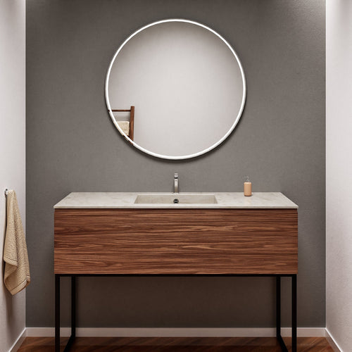 Aurora Single Set with supporting Legs - Corian Basin & Countertop with 1 Drawer Vanity - ROVALUX