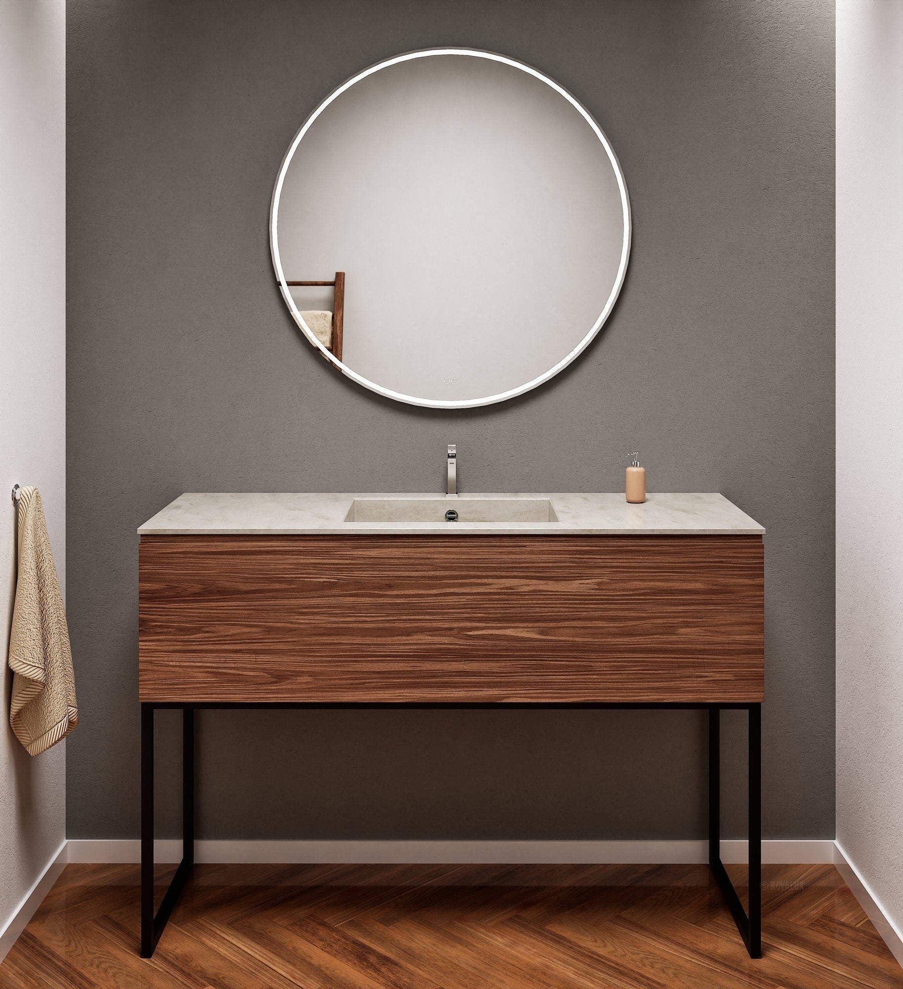 Aurora Single Set with supporting Legs - Corian Basin & Countertop with 1 Drawer Vanity - ROVALUX