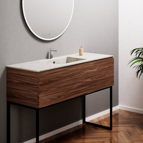 Aurora Single Set with supporting Legs - Corian Basin & Countertop with 1 Drawer Vanity - ROVALUX