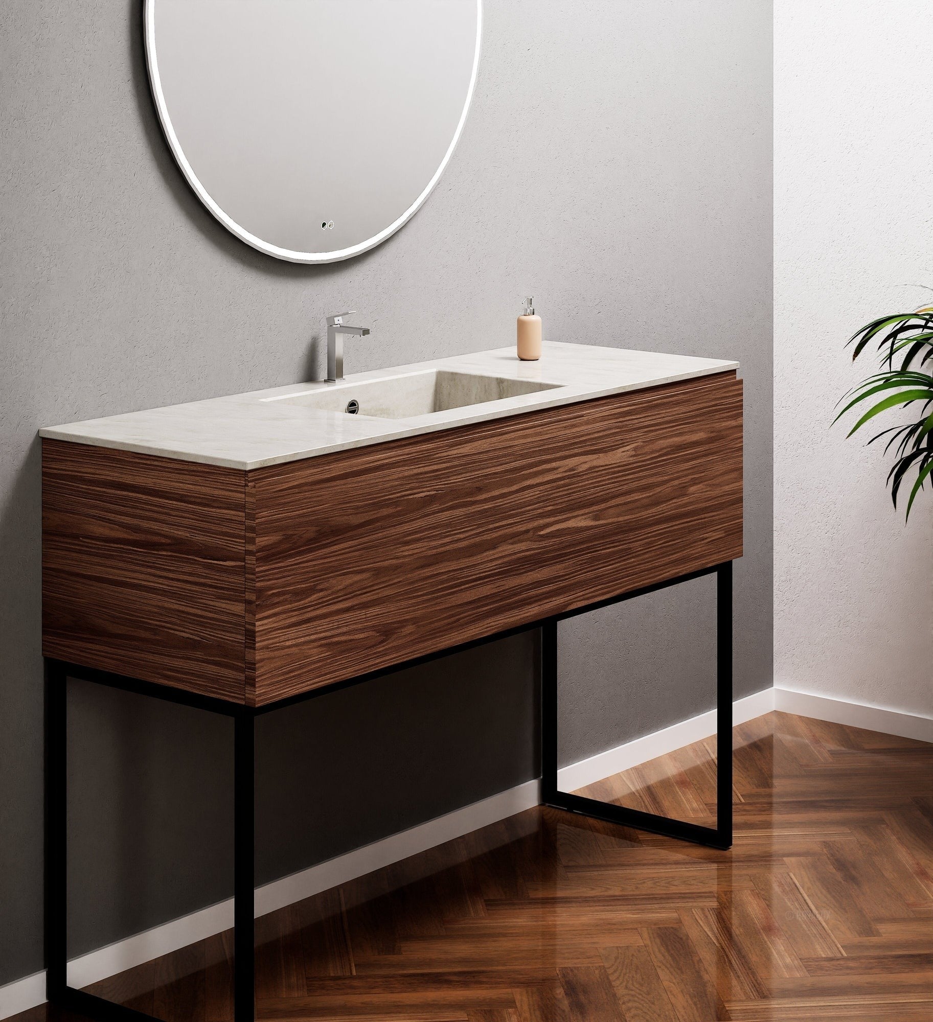 Aurora Single Set with supporting Legs - Corian Basin & Countertop with 1 Drawer Vanity - ROVALUX