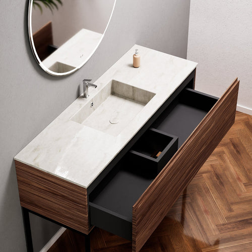 Aurora Single Set with supporting Legs - Corian Basin & Countertop with 1 Drawer Vanity - ROVALUX