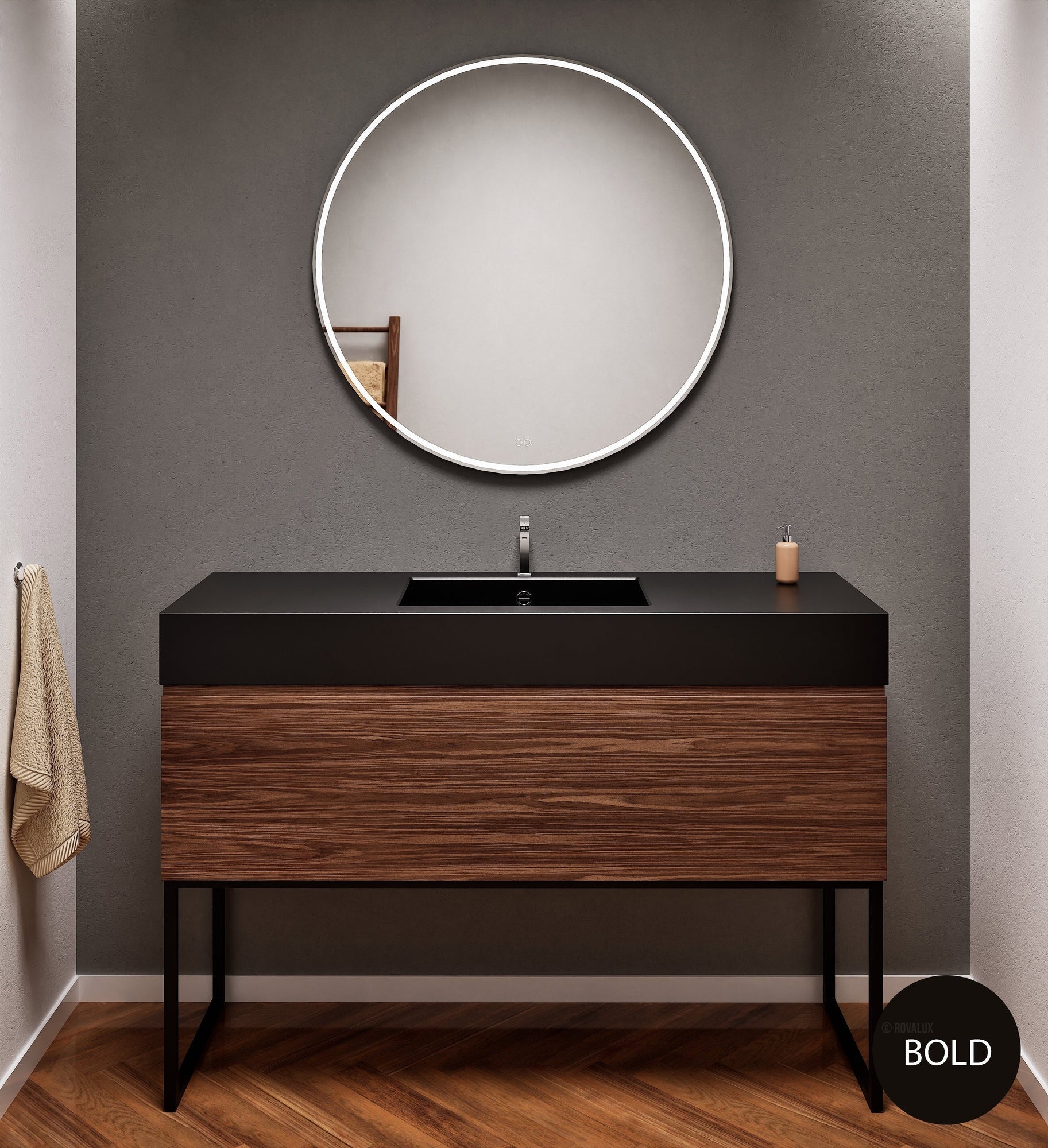 Aurora Single Set with supporting Legs - Corian Basin & Countertop with 1 Drawer Vanity - ROVALUX