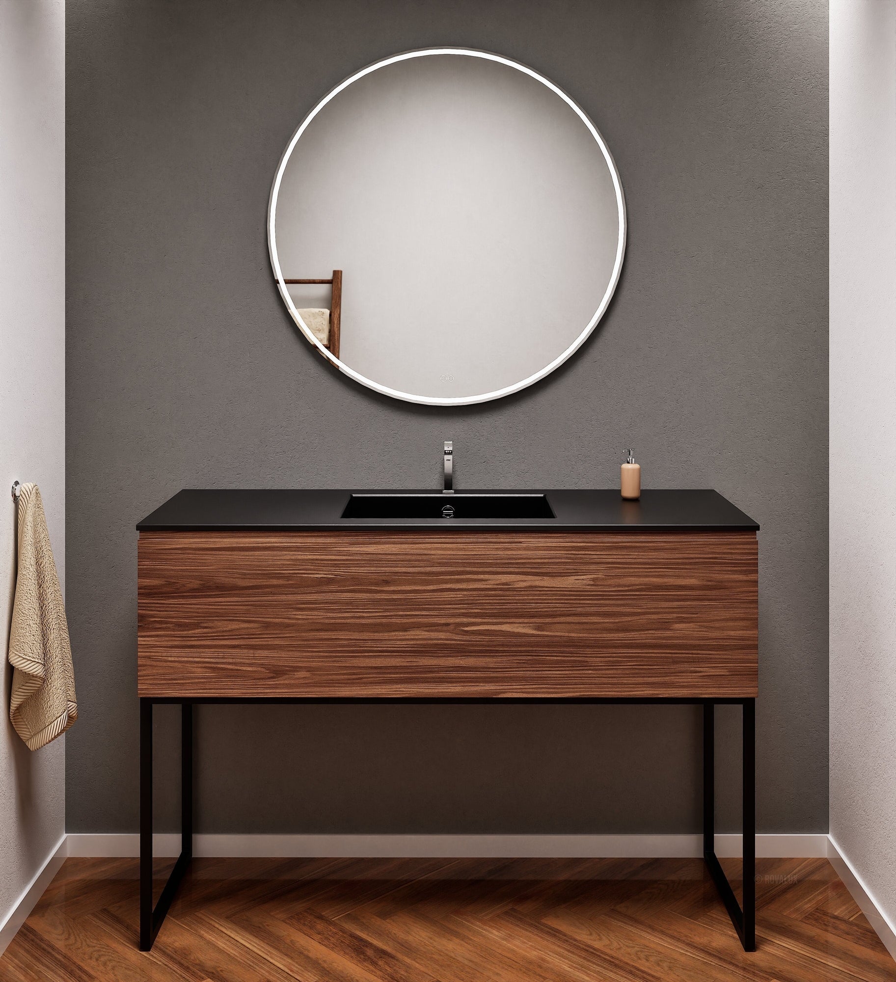 Aurora Single Set with supporting Legs - Corian Basin & Countertop with 1 Drawer Vanity - ROVALUX