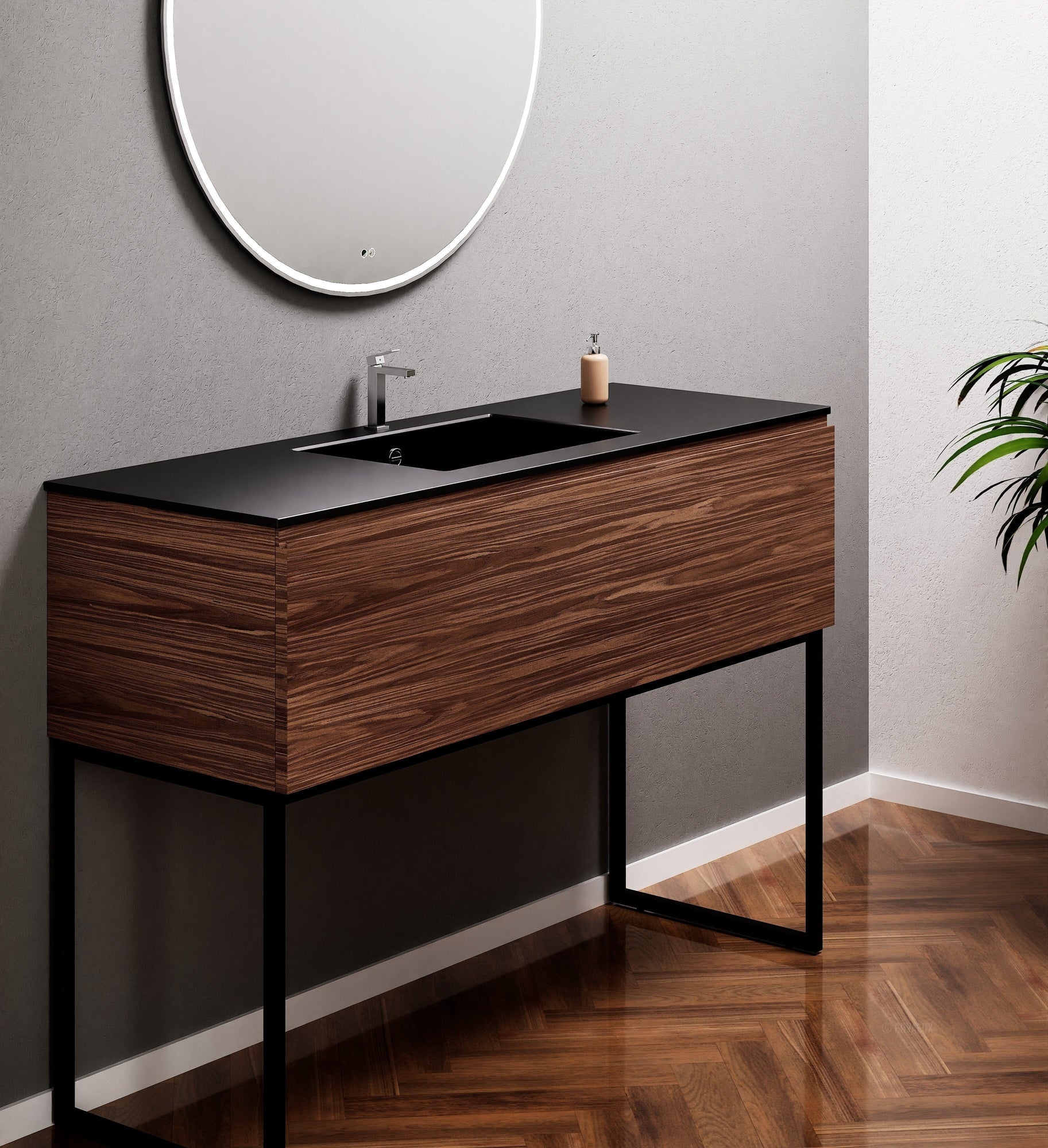Aurora Single Set with supporting Legs - Corian Basin & Countertop with 1 Drawer Vanity - ROVALUX