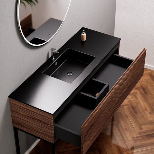 Aurora Single Set with supporting Legs - Corian Basin & Countertop with 1 Drawer Vanity - ROVALUX