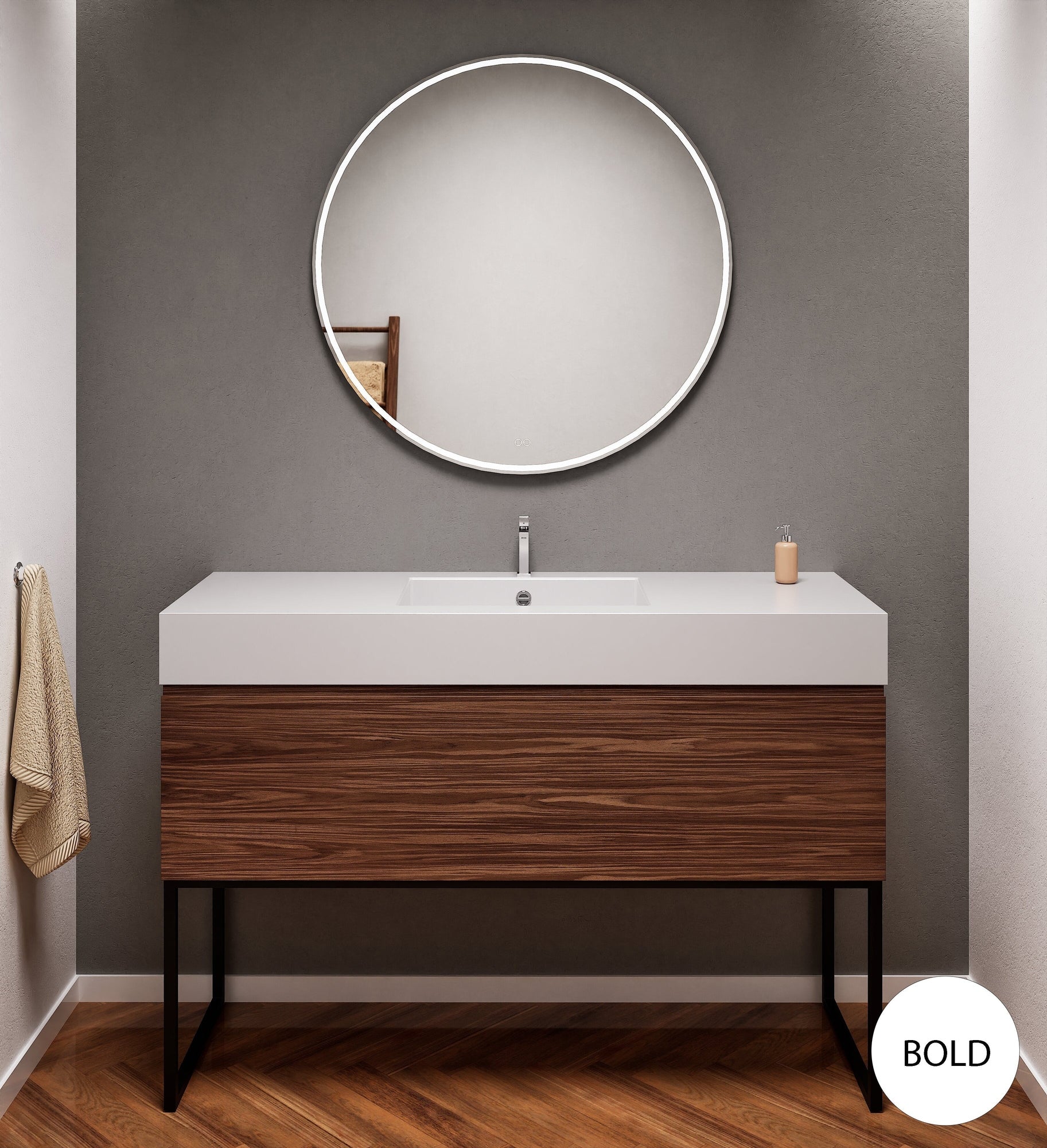 Aurora Single Set with supporting Legs - Corian Basin & Countertop with 1 Drawer Vanity - ROVALUX