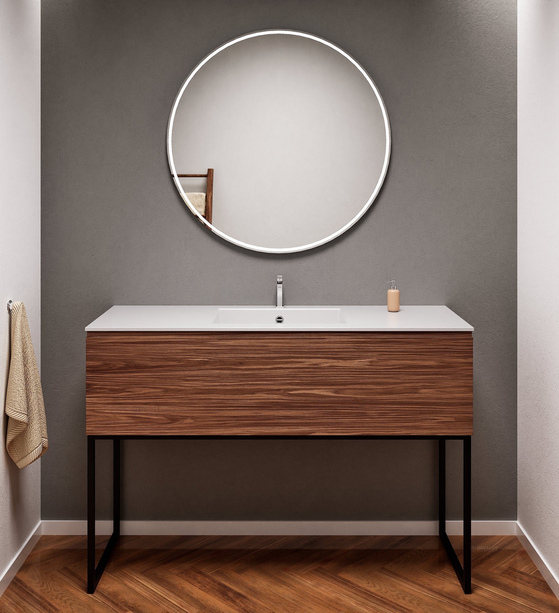 Aurora Single Set with supporting Legs - Corian Basin & Countertop with 1 Drawer Vanity - ROVALUX