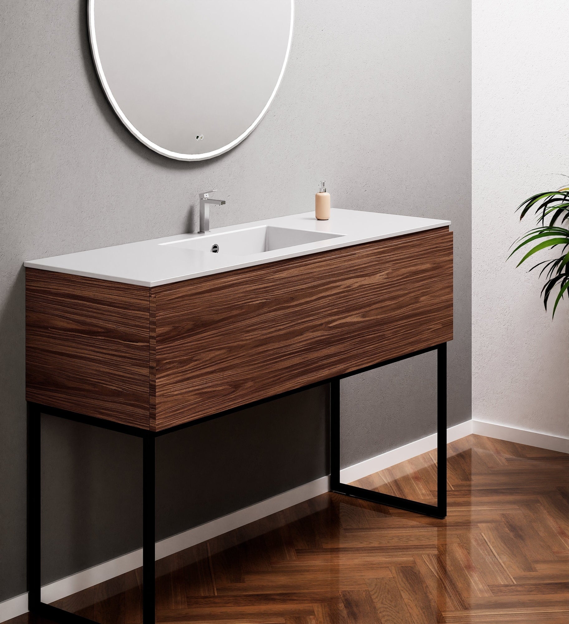 Aurora Single Set with supporting Legs - Corian Basin & Countertop with 1 Drawer Vanity - ROVALUX