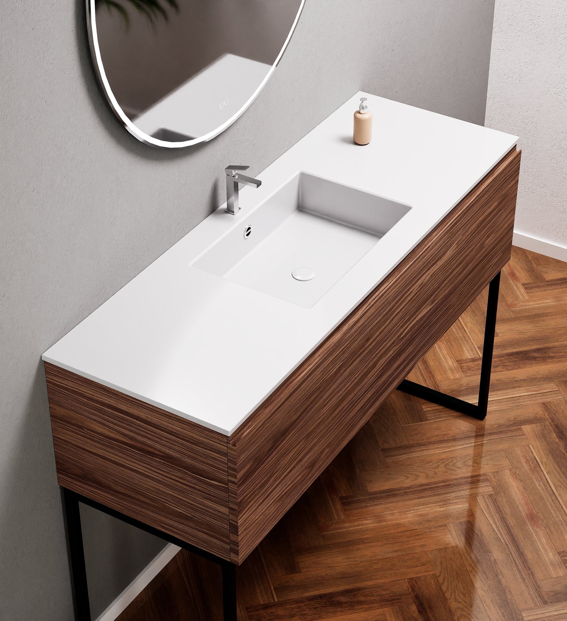 Aurora Single Set with supporting Legs - Corian Basin & Countertop with 1 Drawer Vanity - ROVALUX