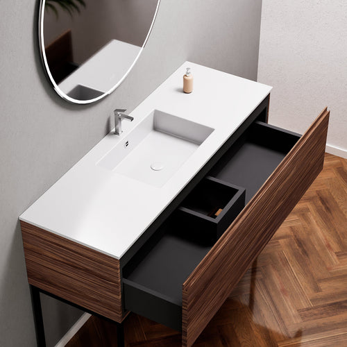 Aurora Single Set with supporting Legs - Corian Basin & Countertop with 1 Drawer Vanity - ROVALUX