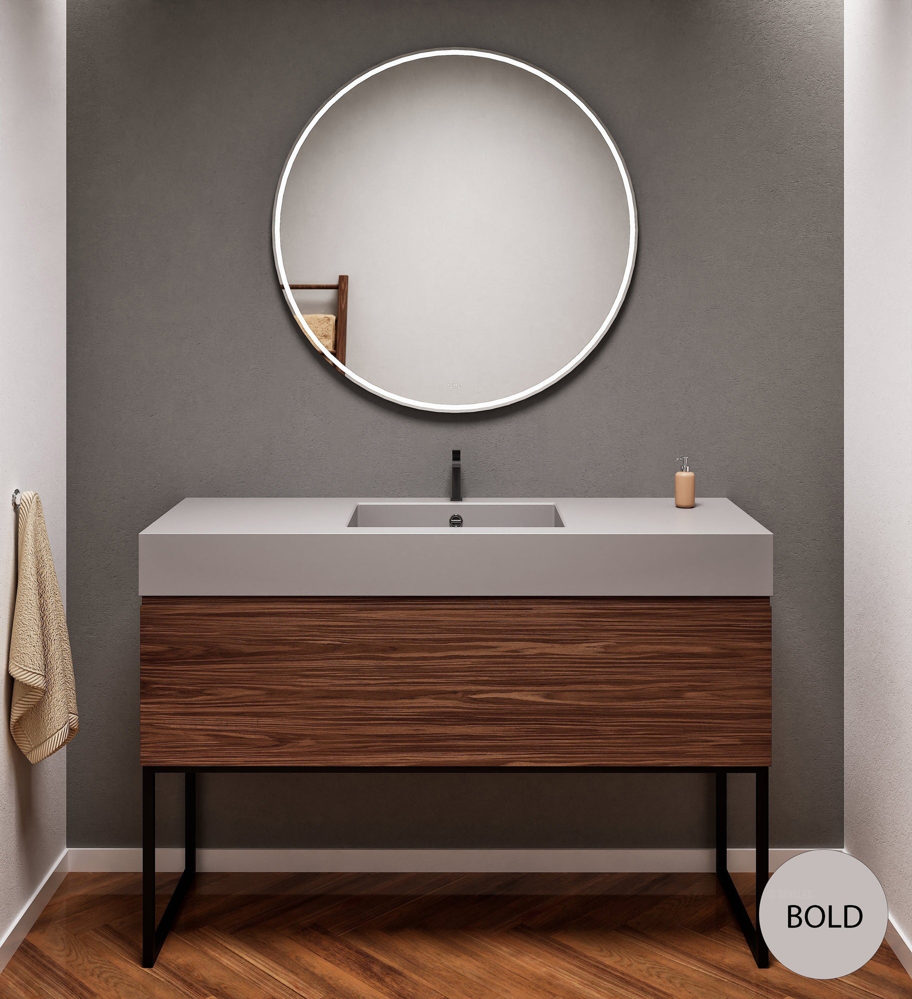 Aurora Single Set with supporting Legs - Corian Basin & Countertop with 1 Drawer Vanity - ROVALUX