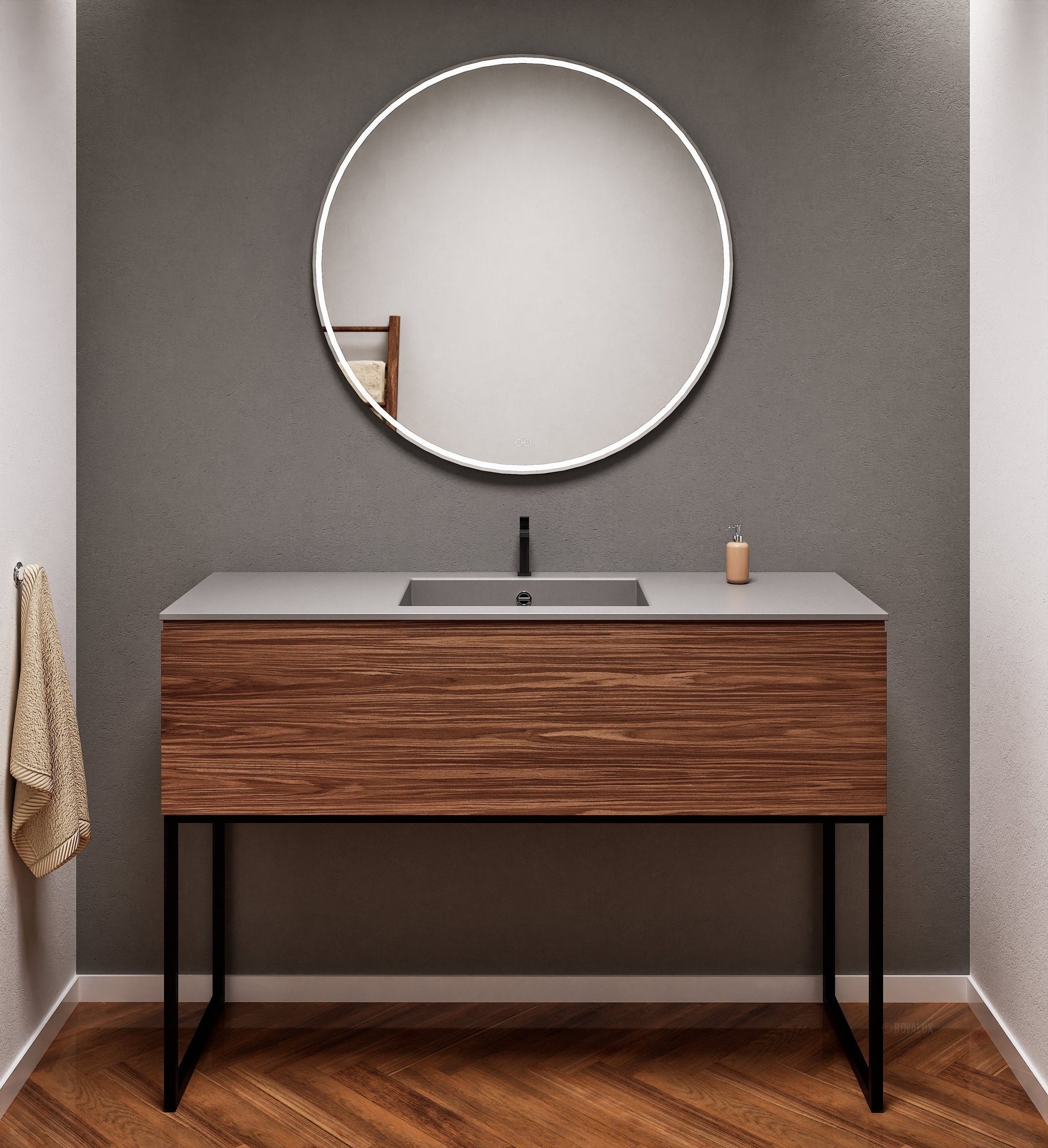 Aurora Single Set with supporting Legs - Corian Basin & Countertop with 1 Drawer Vanity - ROVALUX