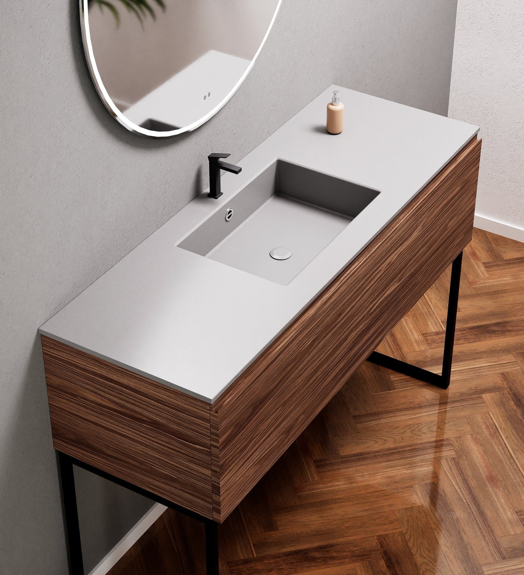 Aurora Single Set with supporting Legs - Corian Basin & Countertop with 1 Drawer Vanity - ROVALUX