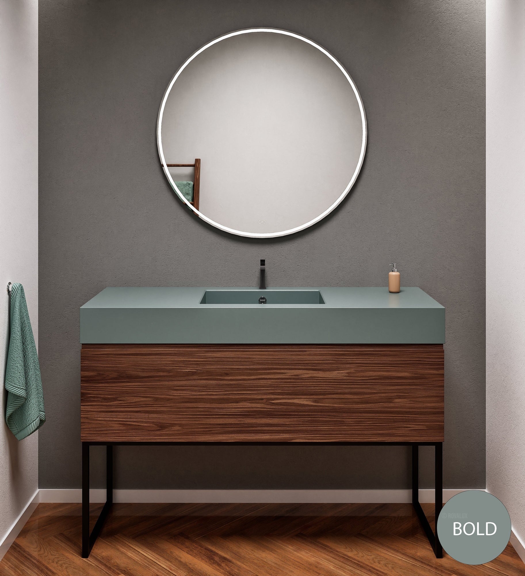 Aurora Single Set with supporting Legs - Corian Basin & Countertop with 1 Drawer Vanity - ROVALUX