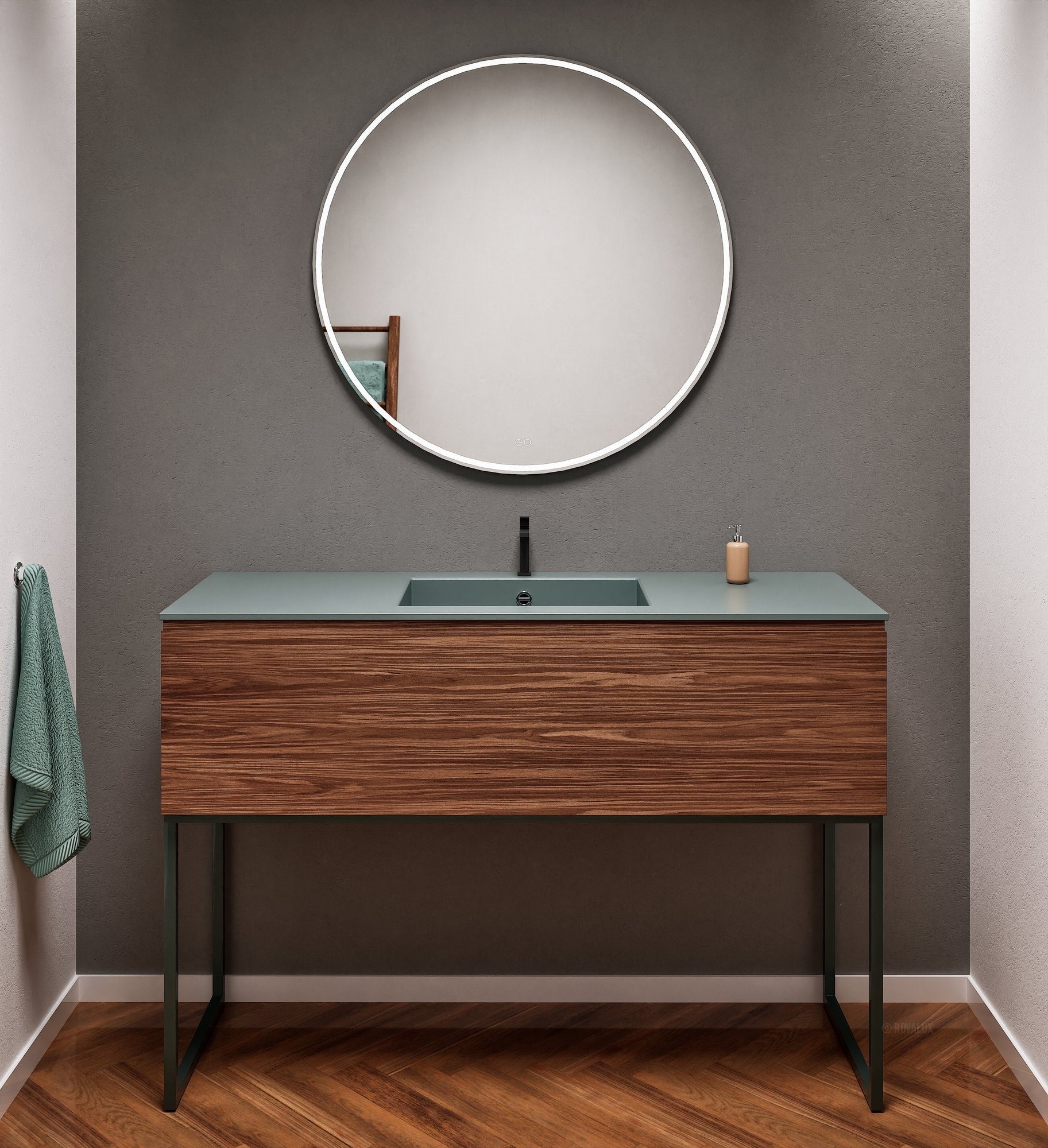 Aurora Single Set with supporting Legs - Corian Basin & Countertop with 1 Drawer Vanity - ROVALUX