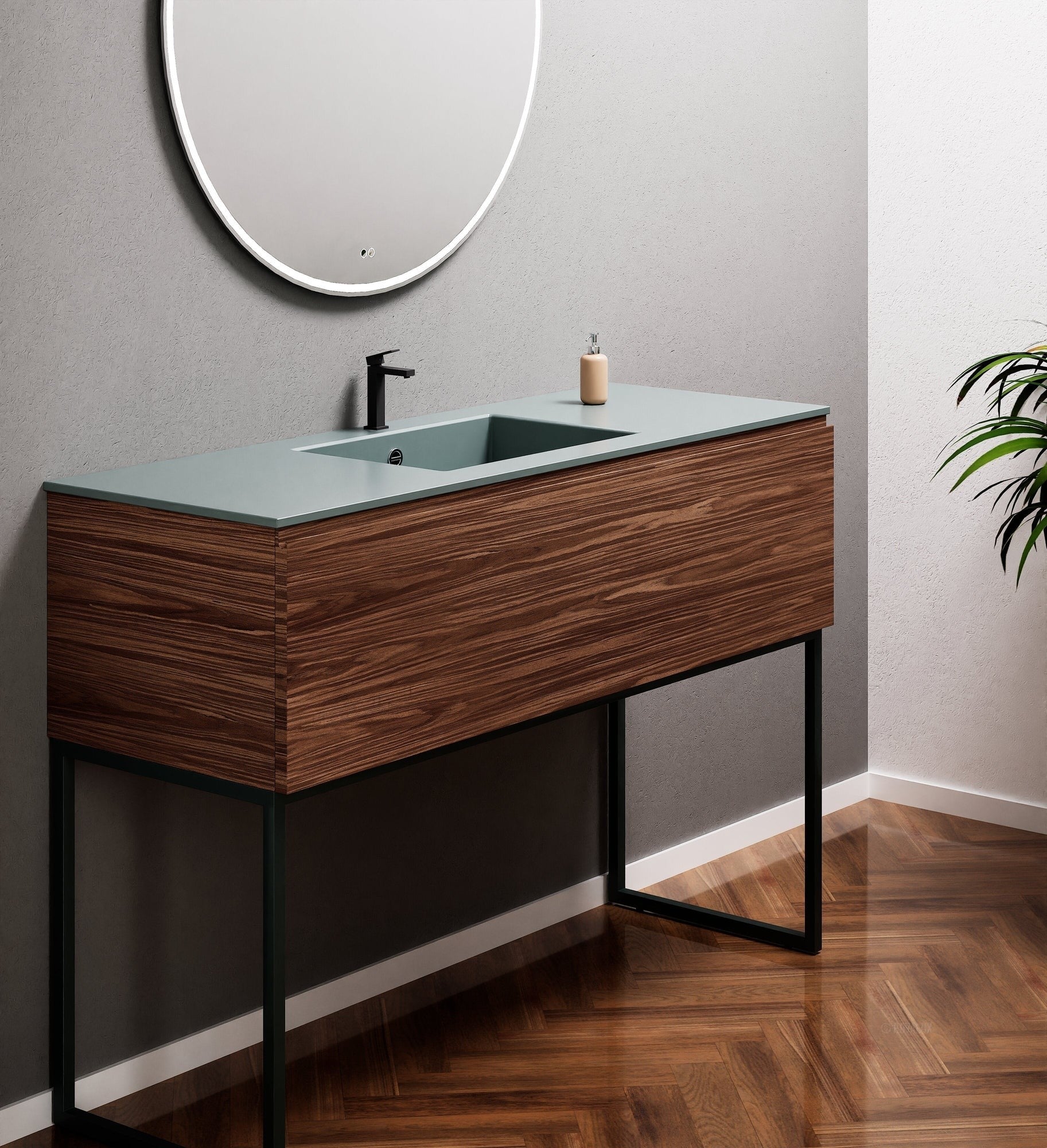 Aurora Single Set with supporting Legs - Corian Basin & Countertop with 1 Drawer Vanity - ROVALUX