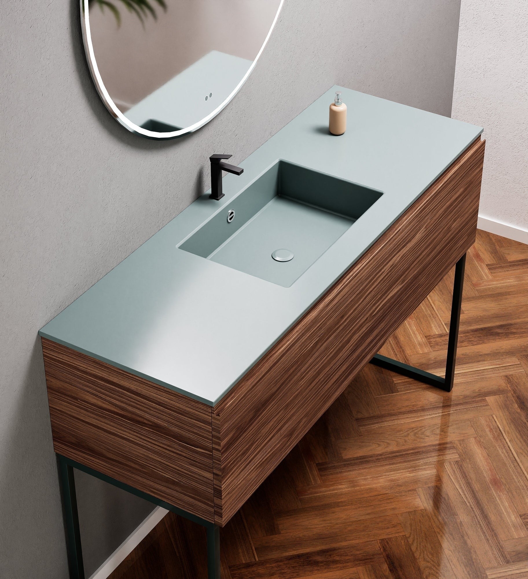 Aurora Single Set with supporting Legs - Corian Basin & Countertop with 1 Drawer Vanity - ROVALUX