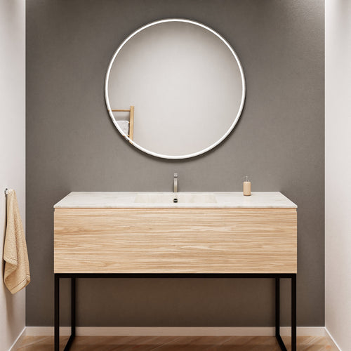 Aurora Single Set with supporting Legs - Corian Basin & Countertop with 1 Drawer Vanity - ROVALUX