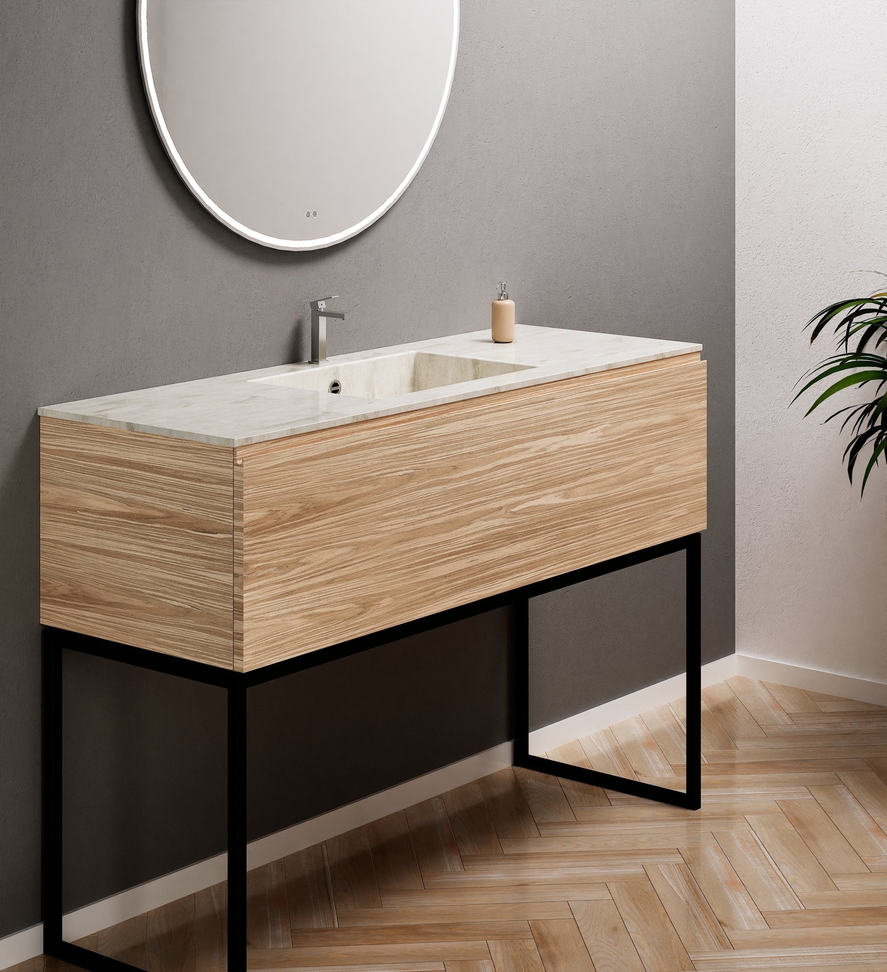 Aurora Single Set with supporting Legs - Corian Basin & Countertop with 1 Drawer Vanity - ROVALUX