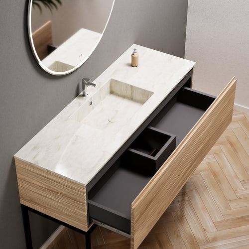 Aurora Single Set with supporting Legs - Corian Basin & Countertop with 1 Drawer Vanity - ROVALUX
