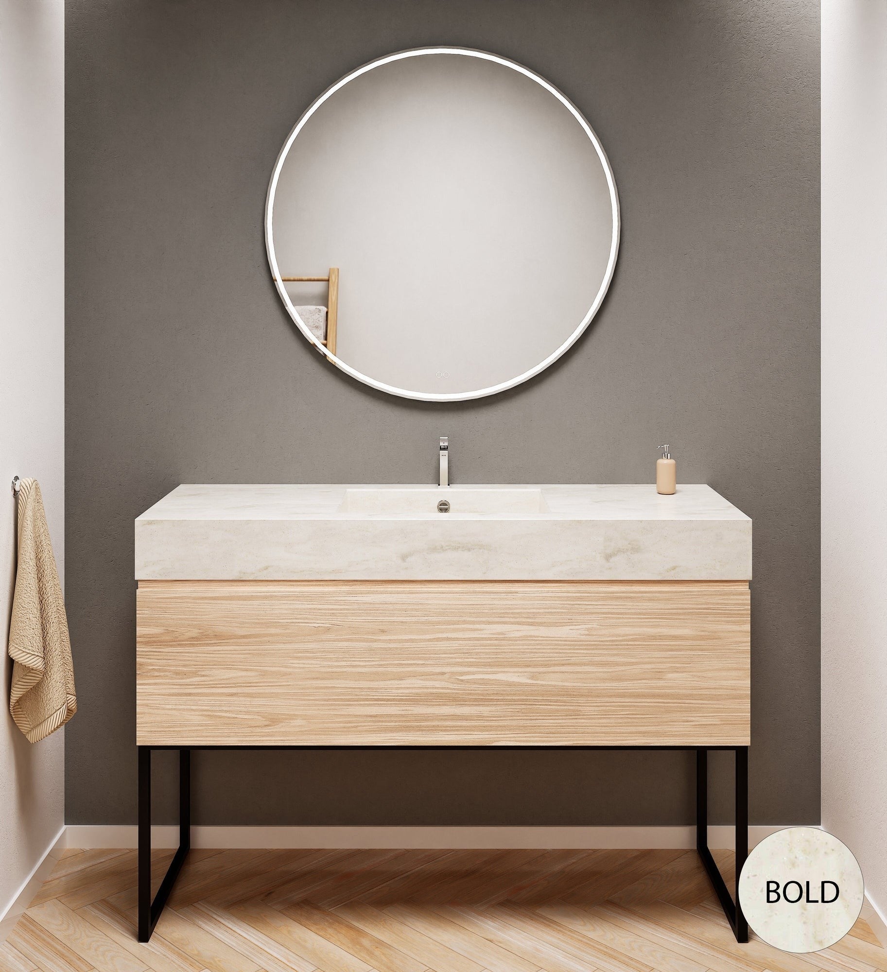 Aurora – Corian® Countertop & Basin with 1-Drawer and Floor-Standing Vanity - ROVALUX
