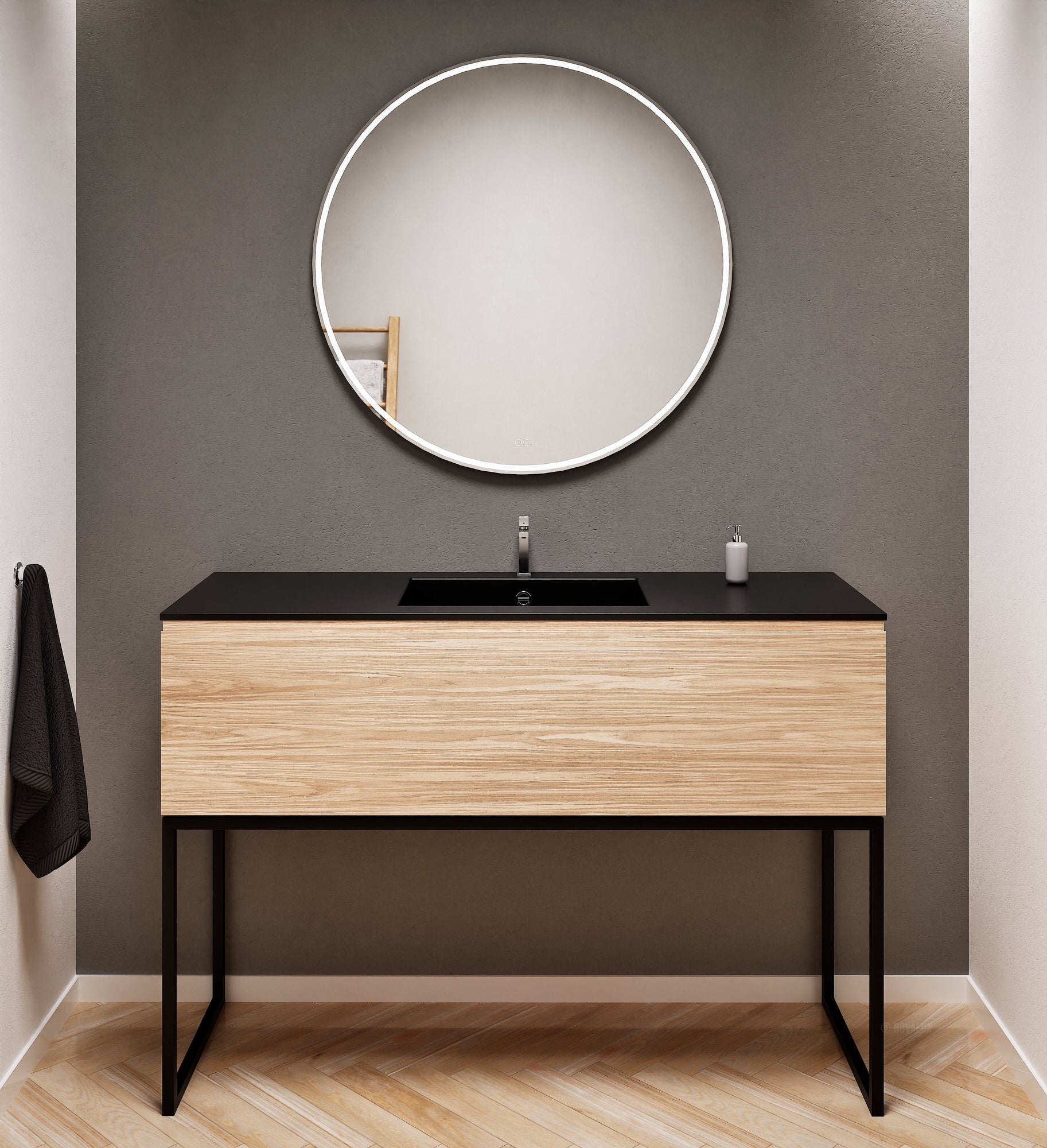 Aurora Single Set with supporting Legs - Corian Basin & Countertop with 1 Drawer Vanity - ROVALUX