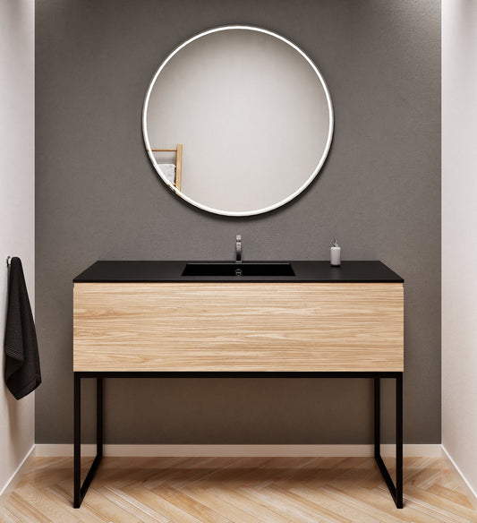 Aurora Single Set with supporting Legs - Corian Basin & Countertop with 1 Drawer Vanity - ROVALUX