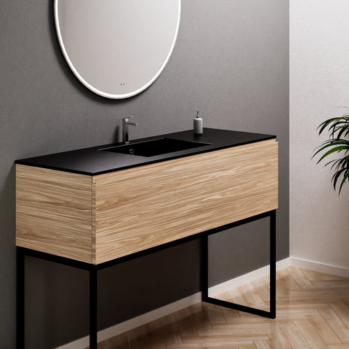 Aurora Single Set with supporting Legs - Corian Basin & Countertop with 1 Drawer Vanity - ROVALUX