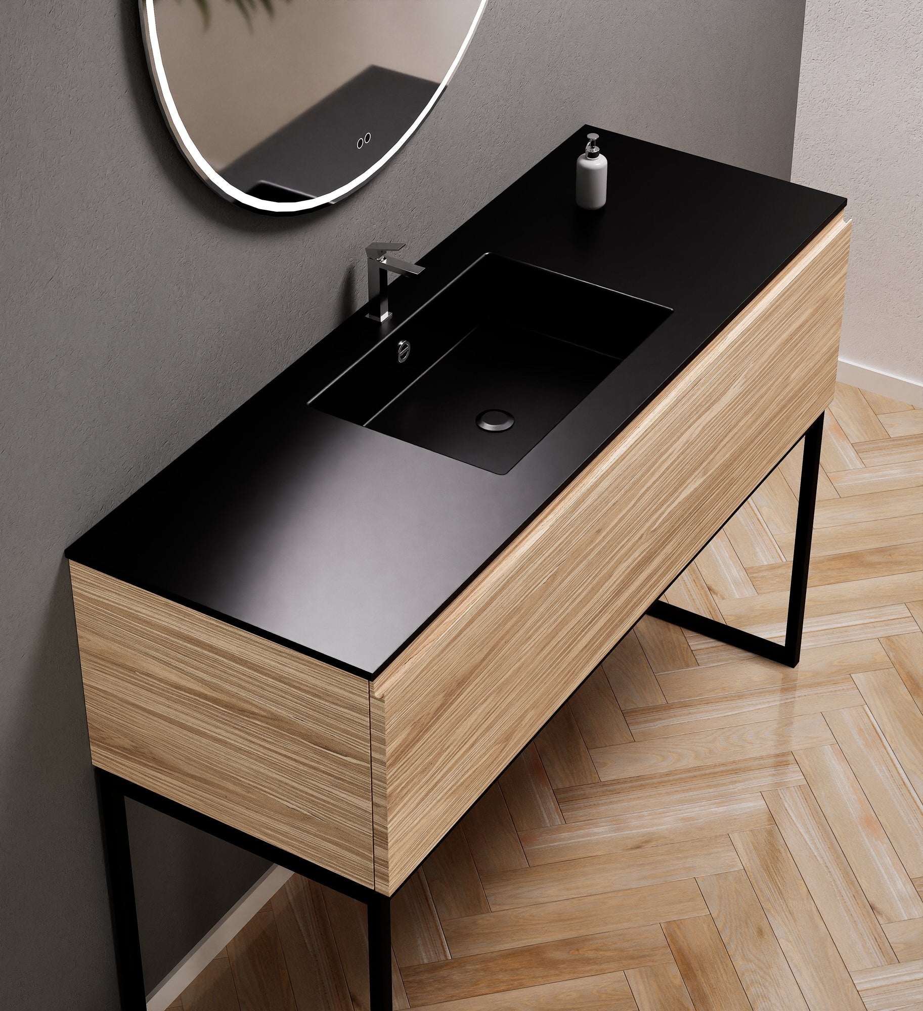 Aurora Single Set with supporting Legs - Corian Basin & Countertop with 1 Drawer Vanity - ROVALUX