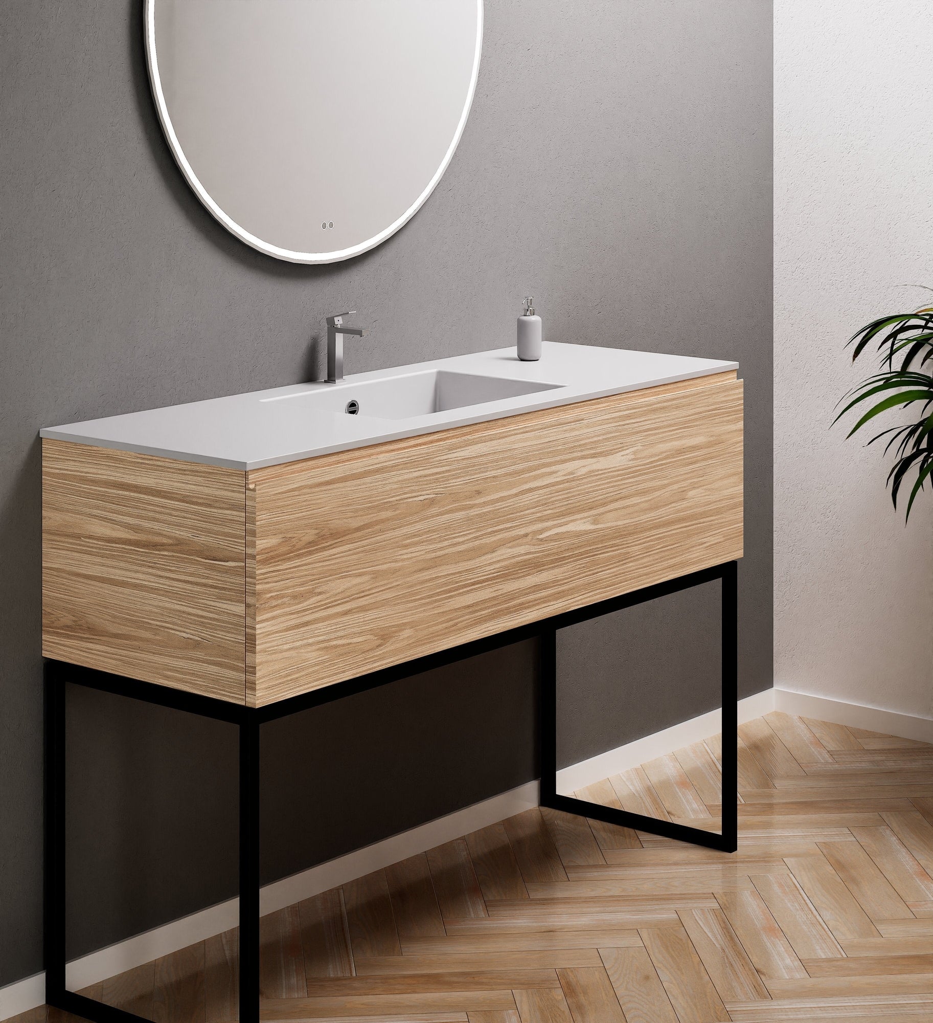 Aurora Single Set with supporting Legs - Corian Basin & Countertop with 1 Drawer Vanity - ROVALUX