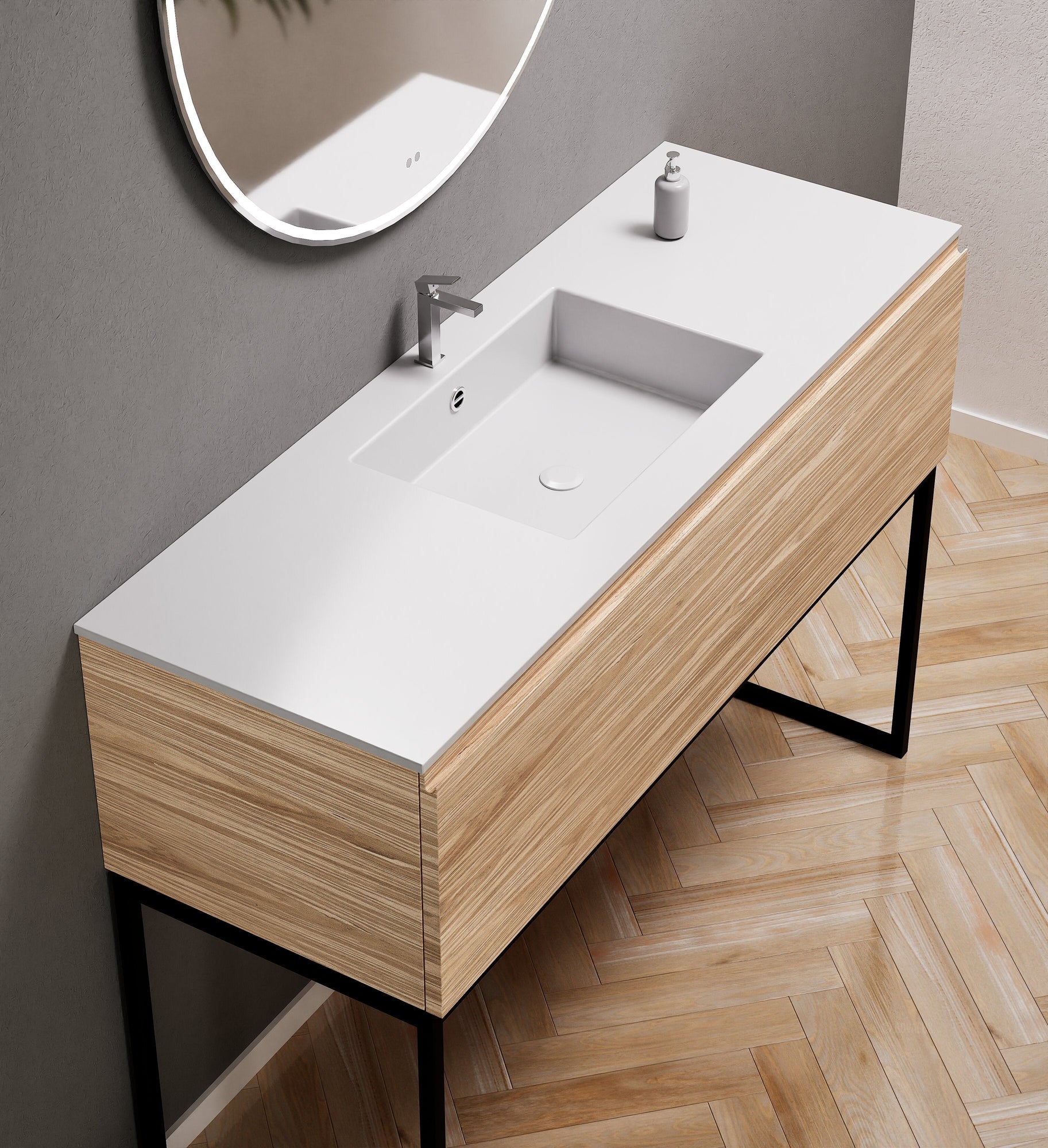 Aurora Single Set with supporting Legs - Corian Basin & Countertop with 1 Drawer Vanity - ROVALUX