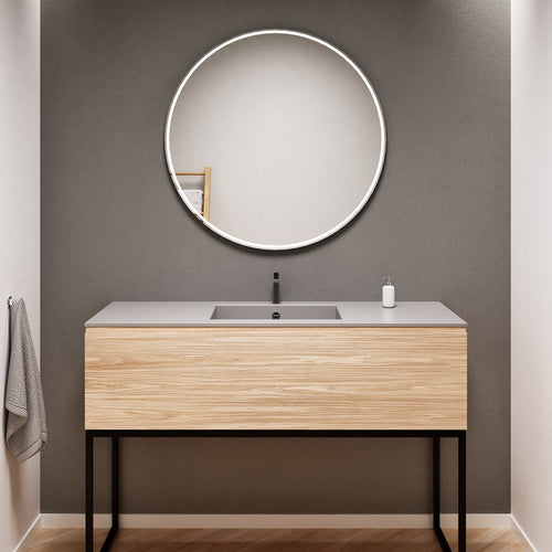 Aurora Single Set with supporting Legs - Corian Basin & Countertop with 1 Drawer Vanity - ROVALUX