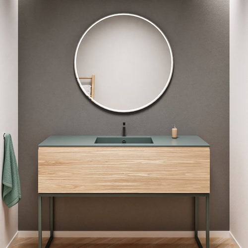 Aurora Single Set with supporting Legs - Corian Basin & Countertop with 1 Drawer Vanity - ROVALUX