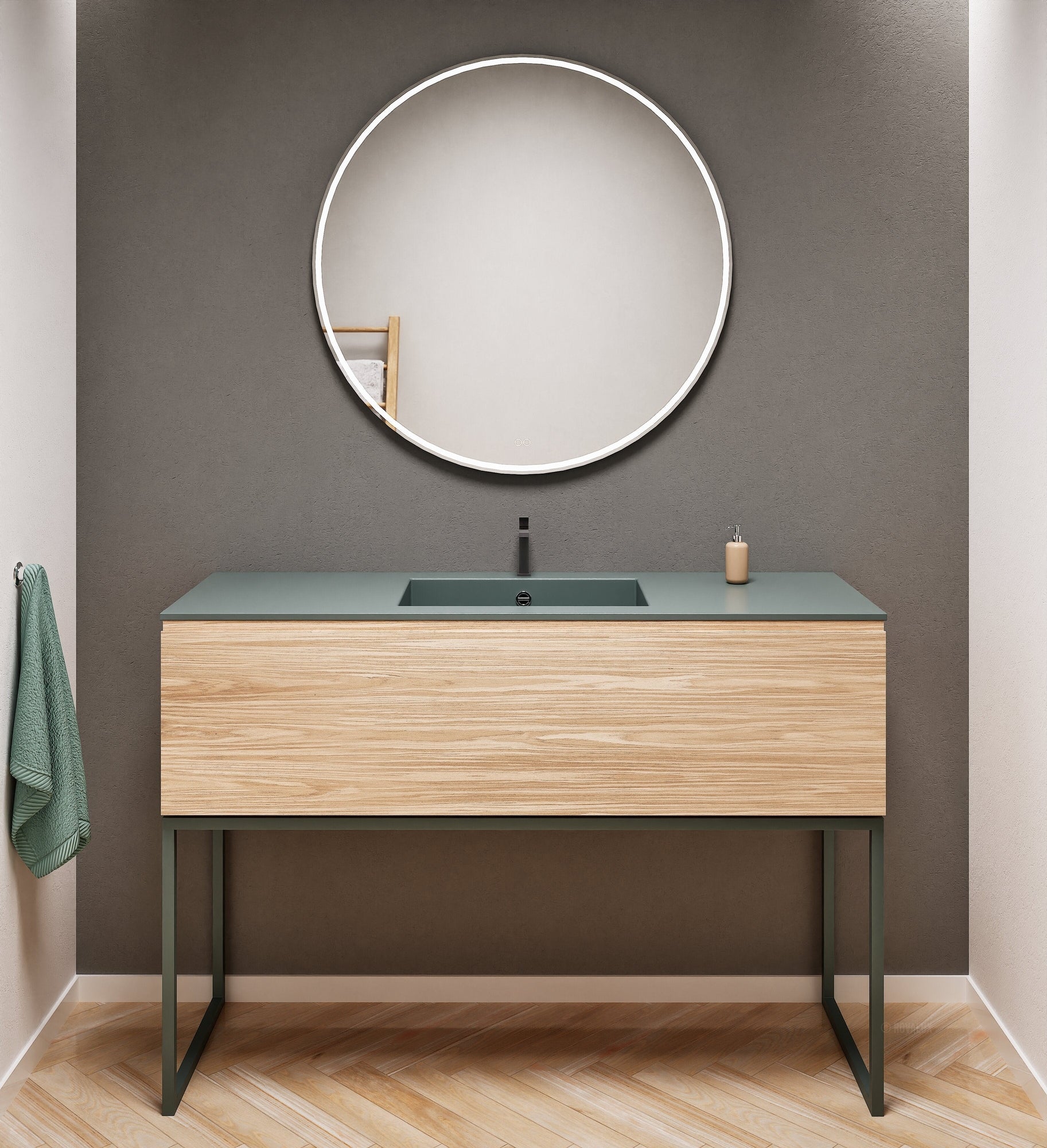 Aurora Single Set with supporting Legs - Corian Basin & Countertop with 1 Drawer Vanity - ROVALUX