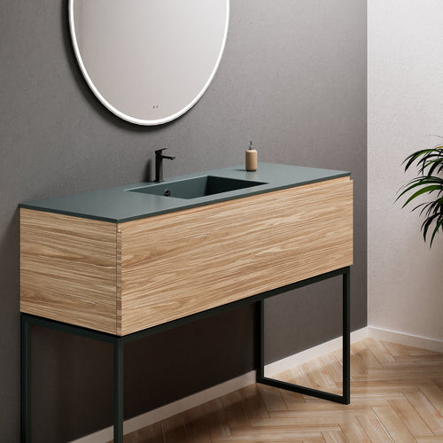 Aurora Single Set with supporting Legs - Corian Basin & Countertop with 1 Drawer Vanity - ROVALUX