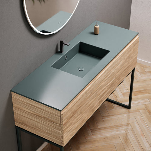 Aurora Single Set with supporting Legs - Corian Basin & Countertop with 1 Drawer Vanity - ROVALUX