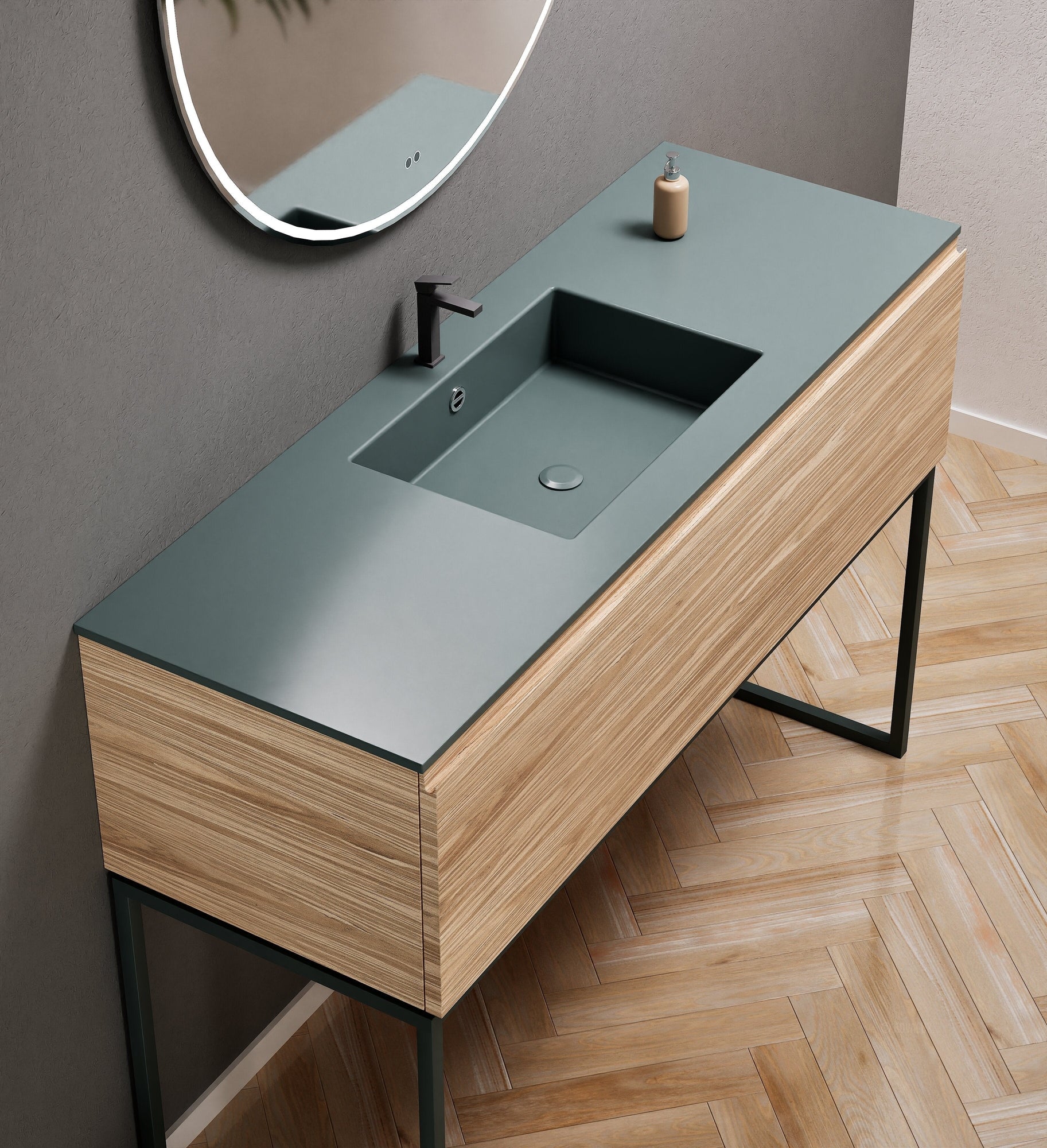 Aurora Single Set with supporting Legs - Corian Basin & Countertop with 1 Drawer Vanity - ROVALUX